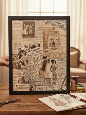 12 x 15 Vintage Newspaper Fashion Decoupage Framed Canvas Wall Art